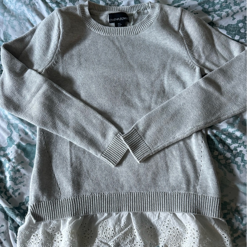 CYNTHIA ROWLEY Tight Knight Sweater With Cotton Lace layer at Bottom Size Small
